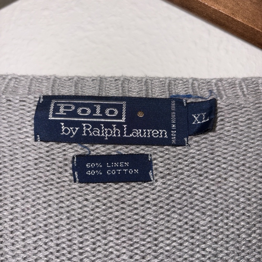 Polo Ralph Lauren Mens SweaterGray V-Neck‎ Long Sleeve Linen Cotton Blend XL - Picture 2 of 13